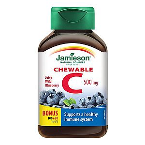 Jamieson Vitamín C 500 mg příchuť borůvka 120 cucacích tablet obraz