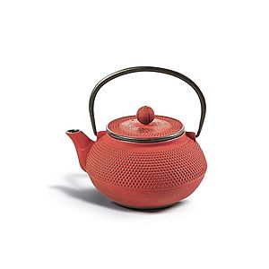 Litinová čajová konvice se sítkem 800 ml - červený dekor obraz