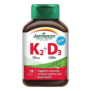 Jamieson Vitamíny K2 120 μg a D3 1 000 IU 30 kapslí obraz