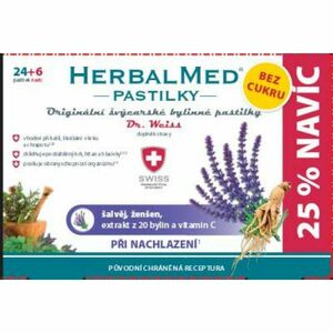DR. WEISS HerbalMed pastilky bez cukru Šalvěj + ženšen + vitamín C 24 + 6 kusů obraz