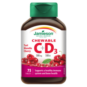 JAMIESON Vitamíny C+D3 třešeň 75 žvýkacích tablet obraz