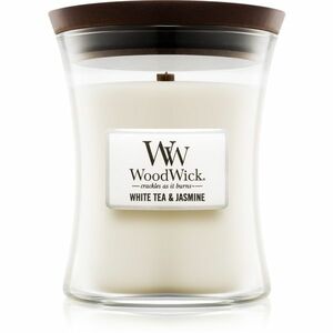 Woodwick White Tea & Jasmine vonná svíčka s dřevěným knotem 275 g obraz