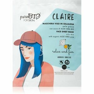 puroBIO Cosmetics Claire Relax and Fun plátýnková maska s hydratačním a zklidňujícím účinkem s aloe vera 15 ml obraz