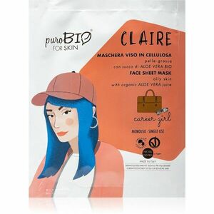 puroBIO Cosmetics Claire Career Girl plátýnková maska s vysoce hydratačním a vyživujícím účinkem s aloe vera 15 ml obraz