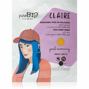 puroBIO Cosmetics Claire Good Morning plátýnková maska s hydratačním a zklidňujícím účinkem s aloe vera 15 ml obraz