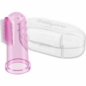 BabyOno Take Care First Toothbrush dětský zubní kartáček na prst s pouzdrem Pink 1 ks obraz