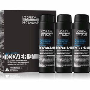 L’Oréal Professionnel Homme Cover 5' tónovací barva na vlasy odstín 3 Dark Brown 3x50 ml obraz