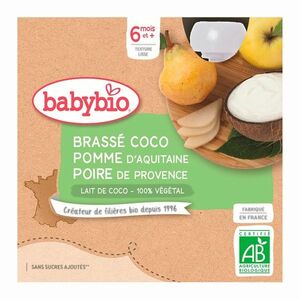 Babybio Brassé Svačinka s kokosovým mlékem jablko a hruška kapsičky 4x85 g obraz