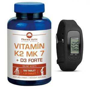 Pharma Activ Vitamín K2 MK7 + D3 Forte 100 tbl. + 25 tbl. ZDARMA + Fitness náramek s krokoměrem obraz