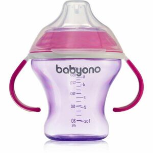 BabyOno Take Care Non-spill Cup with Soft Spout tréninkový hrnek s držadly Purple 3 m+ 180 ml obraz