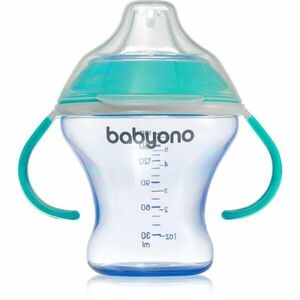 BabyOno Take Care Non-spill Cup with Soft Spout tréninkový hrnek s držadly Turquoise 3 m+ 180 ml obraz