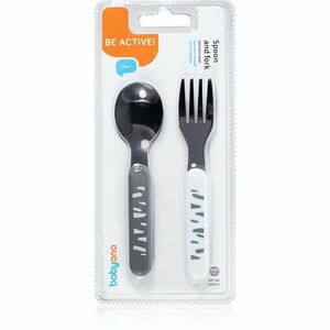BabyOno Be Active Stainless Steel Spoon and Fork příbor Grey-White 12 m+ 2 ks obraz