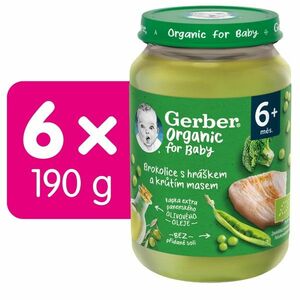 Gerber Organic Brokolice, hrášek a krůtí maso BIO 6m+ 6x190 g obraz