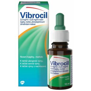Vibrocil 2, 5mg/ml+0, 25mg/ml, nosní kapky při léčbě rýmy 15 ml obraz