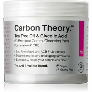 Carbon Theory Tea Tree Oil & Glycolic Acid čisticí tampónky pro rozjasnění a vyhlazení pleti 60 ks obraz