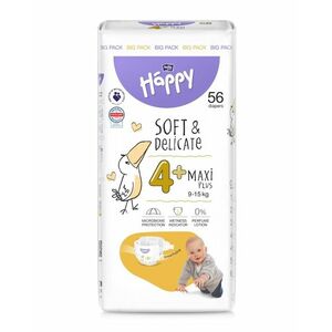 Bella Baby Happy Soft&Delicate 4+ Maxi Plus 9–15 kg dětské pleny 56 ks obraz