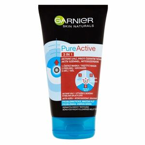GARNIER Skin Naturals Pure Active 3v1 aktivní uhlí proti černým tečkám 150 ml obraz