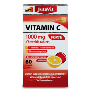 JUTAVIT Vitamín C 1000 mg forte + vitamín D3 2000IU + extrakt ze šípků 25 mg 60 žvýkacích tablet obraz