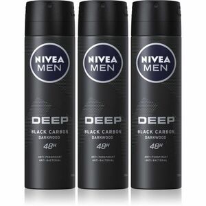 Nivea Men Deep Black Carbon Darkwood antiperspirant ve spreji 3 x 150 ml (výhodné balení) pro muže obraz