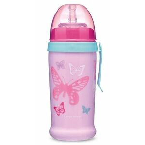 Canpol babies Sportovní láhev se silikonovou nevylévací slámkou motýlek růžová 350 ml obraz