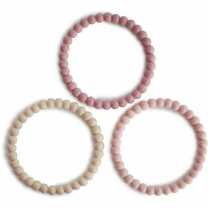 Mushie Pearl Teething Bracelet kousátko Linen-Peony-Pale-Pink 3 ks obraz