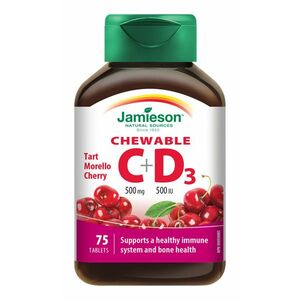 Jamieson Vitamíny C a D3 500 mg/500 IU tablety na cucání s příchutí třešně 75 tablet obraz