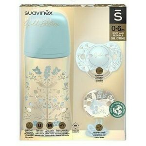 Suavinex Gold Set láhev 270 ml + dudlík 0/6 m + klip - modrá obraz