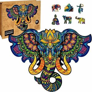 Puzzler Dřevěné barevné puzzle Posvátný slon obraz