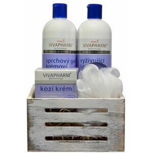 VivaPharm Dárkové balení kosmetiky s kozím mlékem v dřevěné bedýnce 5 ks obraz