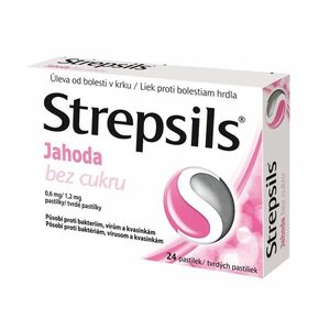 Strepsils Jahoda bez cukru 0, 6 mg/1, 2 mg 24 pastilek obraz