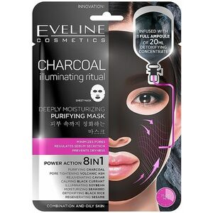 Eveline Cosmetics Eveline Charcoal Hĺbkovo čistiaca hydratačná pleťová maska s aktívnym čiernym uhlím 8v1 20 ml obraz
