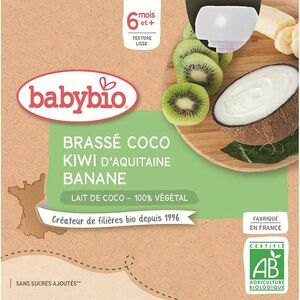 BABYBIO Svačinka s kokosovým mlékem - Kiwi a banán 4 x 85 g obraz
