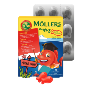Möllers Omega 3 Želé rybičky malinová příchuť, žvýkací želé tablety 45 ks obraz