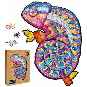 Puzzler Dřevěné barevné puzzle Hypnotický chameleon obraz