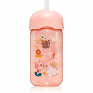Suavinex Forest Straw Trainer Cup dětská láhev s brčkem 18 m+ Pink 340 ml obraz