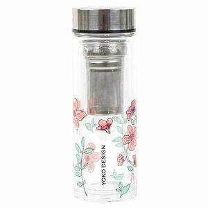 YOKO Design skleněná láhev se sítkem na čaj růžová 350 ml obraz