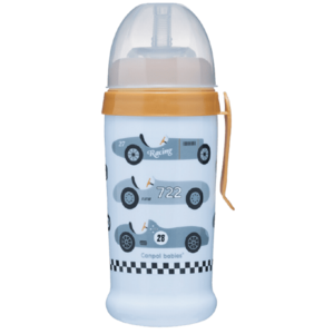 Canpol babies Sportovní láhev se silikonovou nevylévací slámkou Auta světle modrá 350 ml obraz