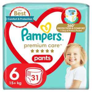 Pampers Premium Care Pants Plenkové kalhotky vel. 6, 15+ kg, 31 ks obraz
