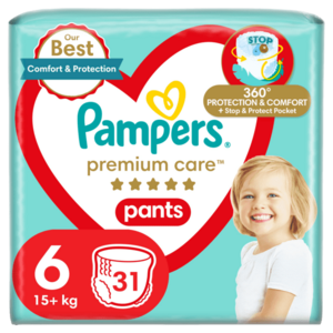 PAMPERS Premium Care Pants Plenkové kalhotky vel. 6, 15+ kg, 31 ks obraz