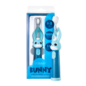 Vitammy Bunny Sonický zubní kartáček pro děti s LED světlem a nanovlákny, 0-3 roky, modrá obraz