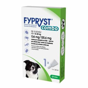 Fypryst Combo spot-on pro střední psy 10-20 kg 134 mg/120, 6 mg roztok pro nakapání na kůži 1x1, 34 ml obraz