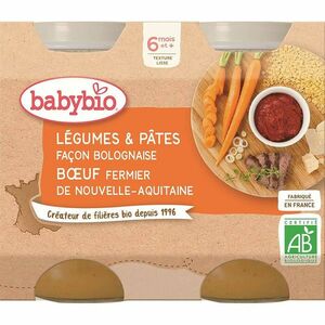 BABYBIO Denní menu Zelenina s těstovinami na boloňský způsob s farmářským hovězím masem 2x200 g obraz