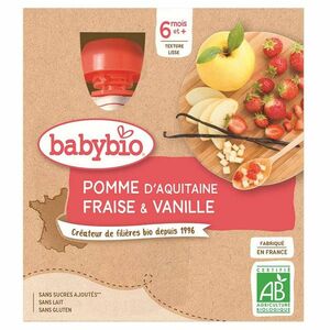 BABYBIO Jablko s jahodou a vanilkou od 6.měsíce 4x 90 g obraz