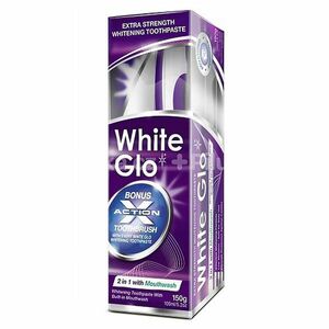 WHITE GLO Profesionální bělicí zubní pasta 150 g plus kartáček na zuby a mezizubní kartáčky obraz