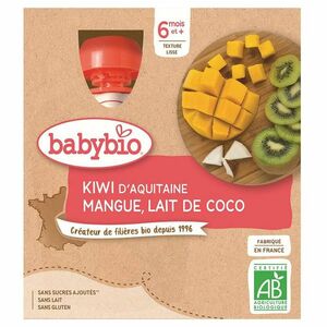 BABYBIO Kiwi, mango a kokos 4 x 90 g obraz