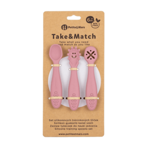 PETITE&MARS Set silikonových tréninkových lžiček Take&Match Dusty Rose 6m+ 3 ks obraz