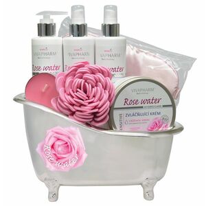 VIVAPHARM dárkové balení rose water zvláčňující krém + tělové mléko + pleťová čistící voda + odličovací mléko + 3x dárek obraz