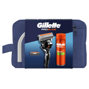 GILLETTE Cestovní sada ProGlide holicí strojek + 1 náhradní holicí hlavice + Fusion gel 200 ml obraz