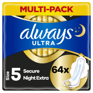 ALWAYS Ultra Hygienické Vložky Secure Night Extra S Křidélky 64 ks obraz