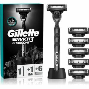 Gillette Mach3 Charcoal holicí strojek se stojánkem + náhradní břity 6 ks obraz